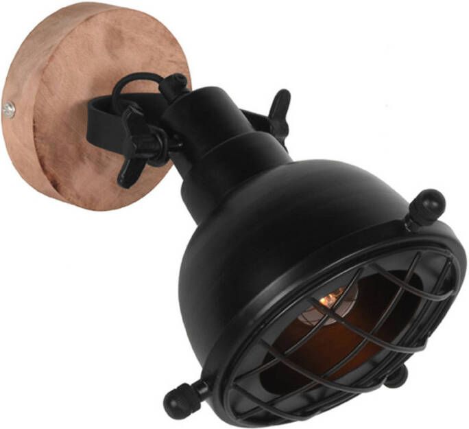 LABEL51 Wandlamp Grid Zwart Metaal Naturel Mangohout