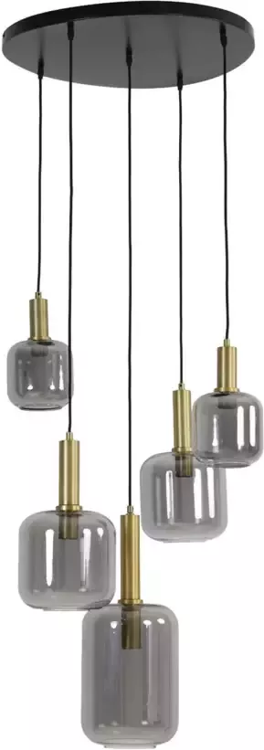 Light & Living Hanglamp Lekar 5-Lamps Antiek Brons Smoke