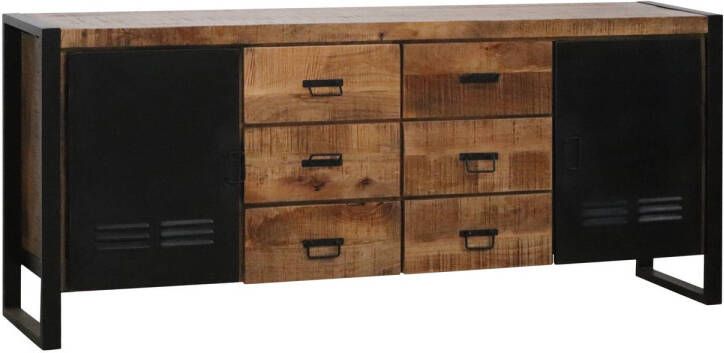 Lizzely Garden & Living Dressoir mangohout Jazzy bruin zwart ladekast industrieel 200x85cm duurzaam mango kast