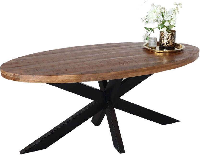 Lizzely Garden & Living Eettafel ovaal mangohout 180cm James bruin ovale industriële tafel duurzaam mango eetkamertafel