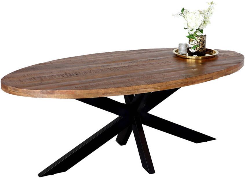 Lizzely Garden & Living Eettafel ovaal mangohout 240cm James bruin ovale industriële tafel duurzaam mango eetkamertafel