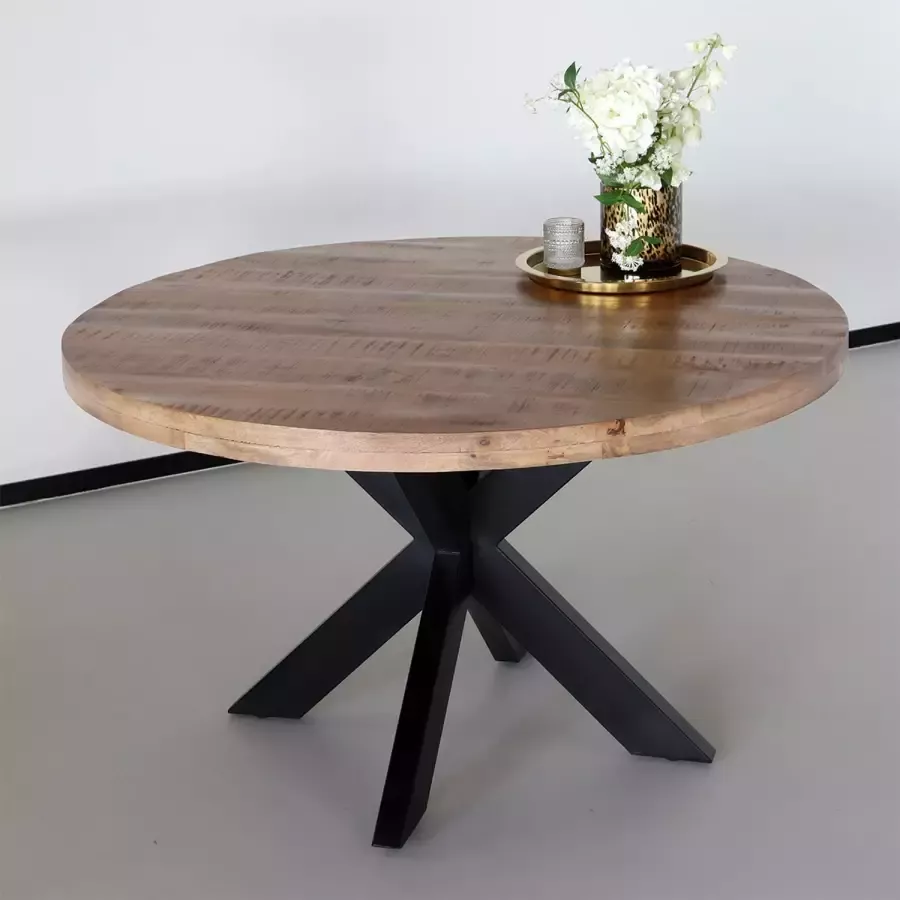 Lizzely Garden & Living Eettafel rond mangohout 120cm Jones lichtbruin ronde industriële tafel duurzaam mango eetkamertafel - Foto 2