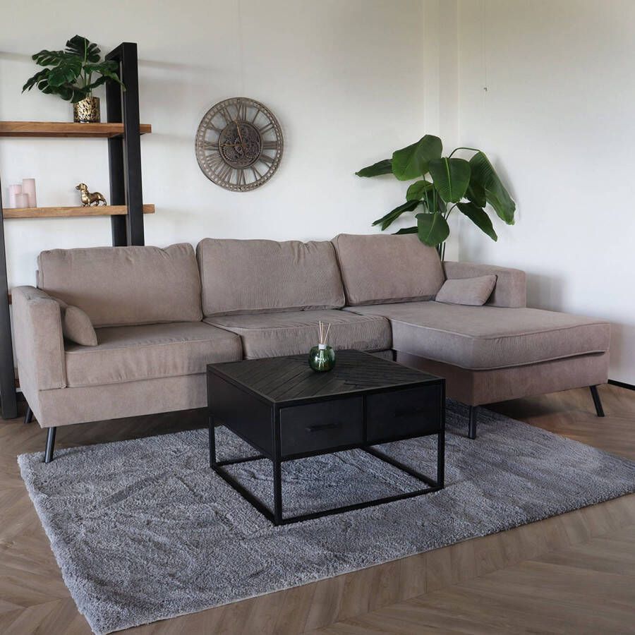 Lizzely Garden & Living Hoekbank design Lizza 270cm bank taupe ribstof loungebank zowel links als rechts bankstel