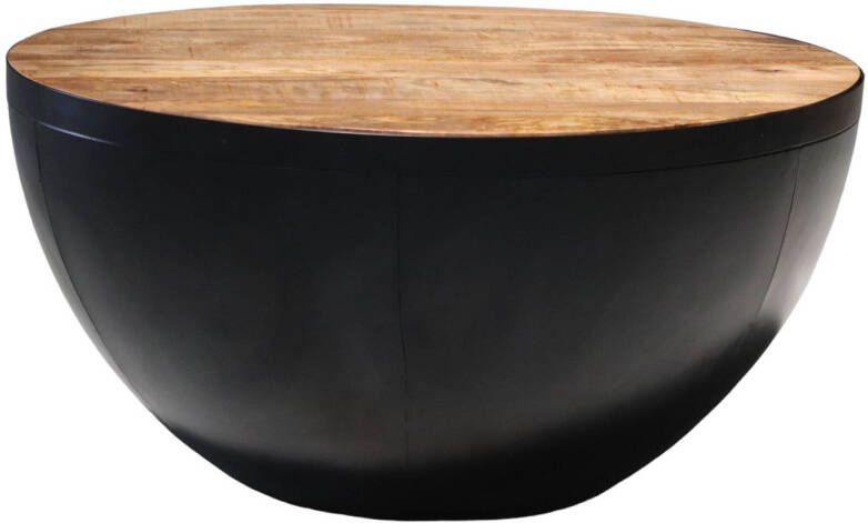 Lizzely Garden & Living Salontafel rond mangohout Puck 90x90 bruin zwart side table industrieel duurzaam massief hout mango bijzettafel - Foto 1