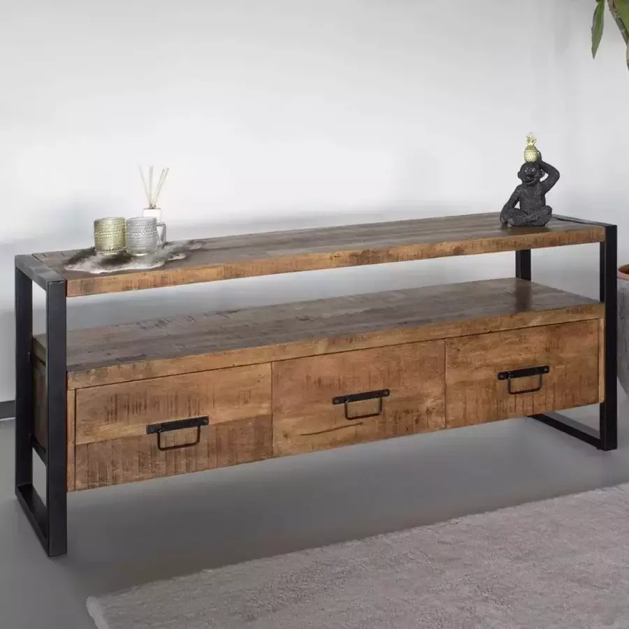 Lizzely Garden & Living TV meubel industrieel mangohout Ilse 150cm tv kast duurzaam mango massief hout tv-meubel