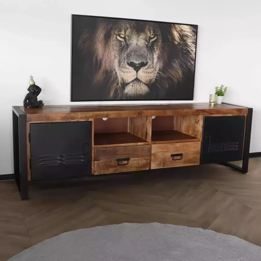 Lizzely Garden & Living TV meubel industrieel mangohout Nova 200cm tv kast duurzaam mango massief hout tv-meubel