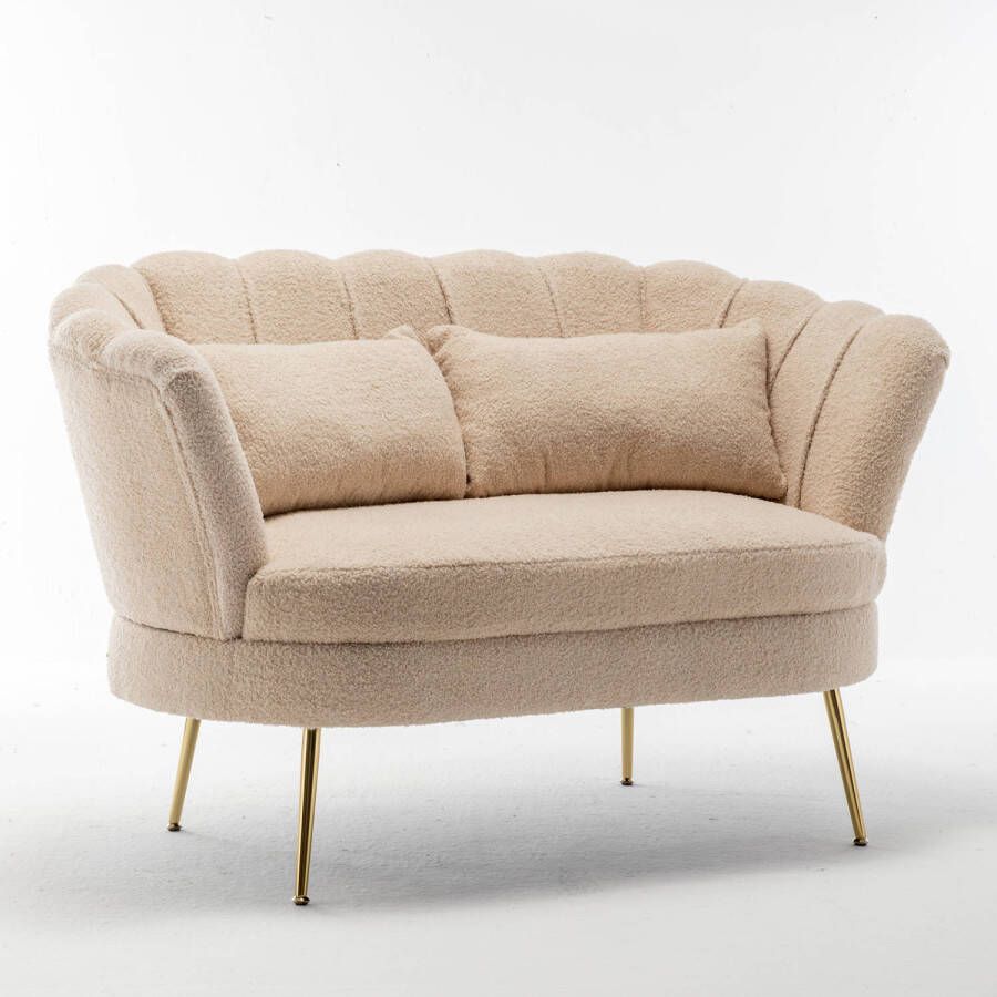 Lizzely Garden & Living Zitbank Belle 2 zits teddy beige bankstel 140cm stof incl. 2 kussens bank