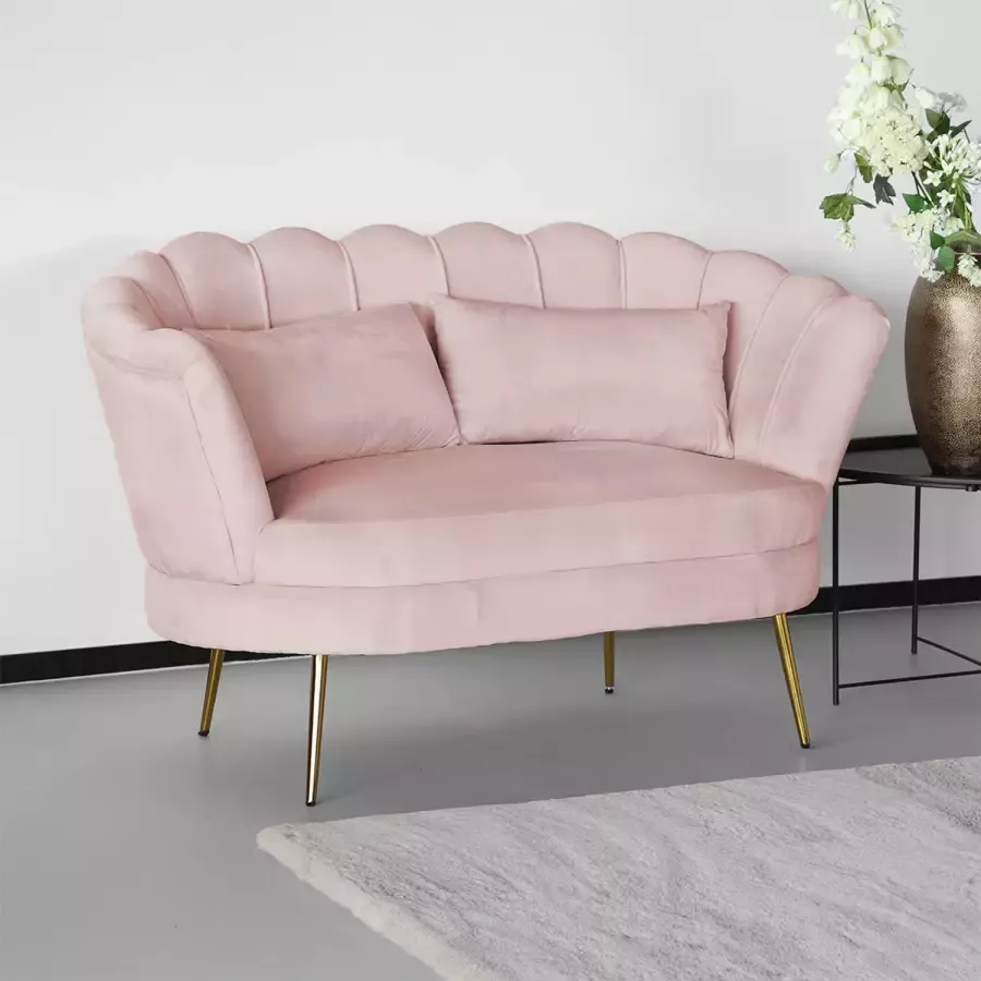 Lizzely Garden & Living Zitbank Belle 2 zits velvet roze bankstel 140cm stof incl. 2 kussens bank