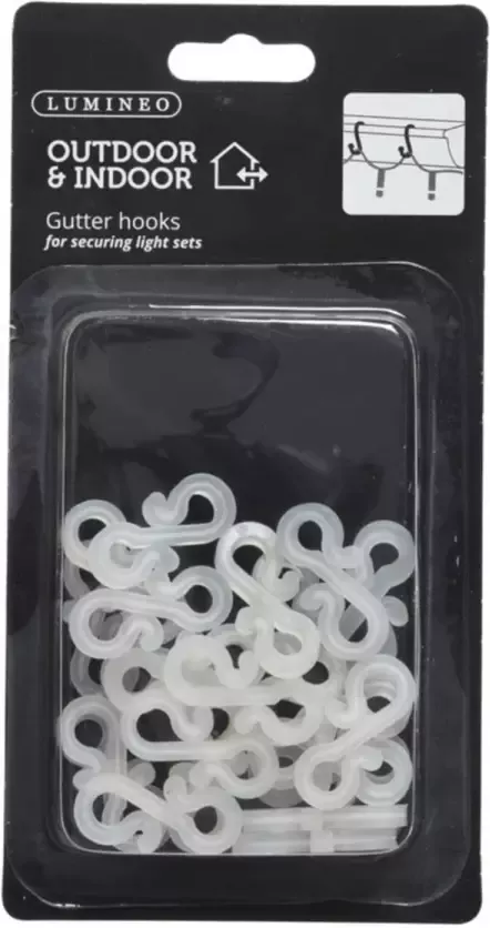 Lumineo 24x Kerstverlichting feestverlichting bevestiging dakgoot ophang haakjes Lichtsnoeren