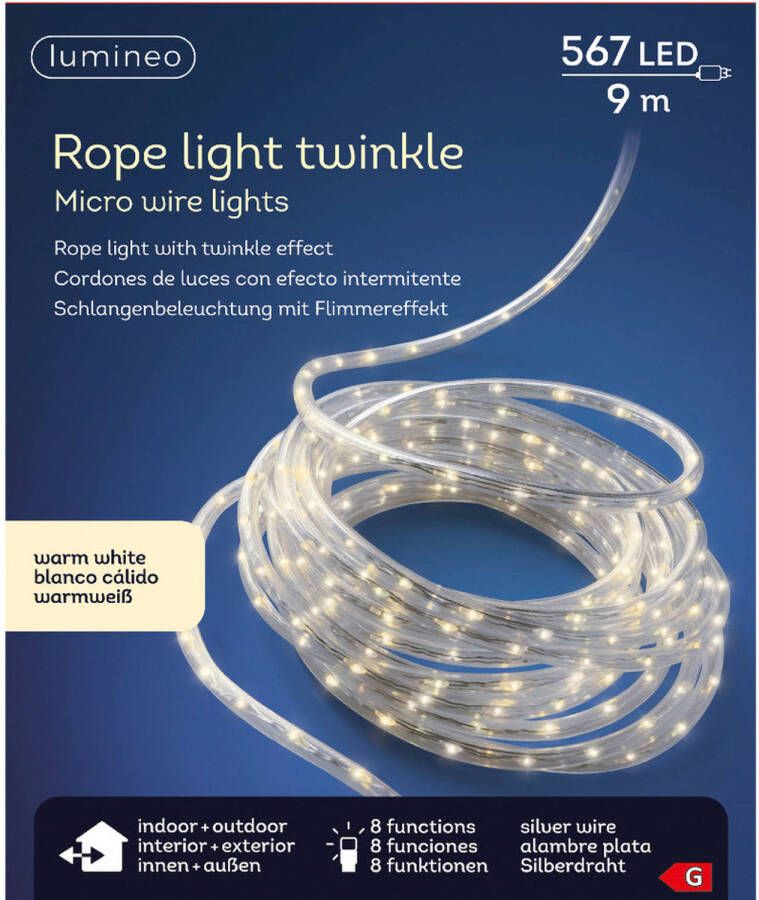 Lumineo Lichtslang zilver met warm witte verlichting 9 meter 567 lampjes Lichtslangen