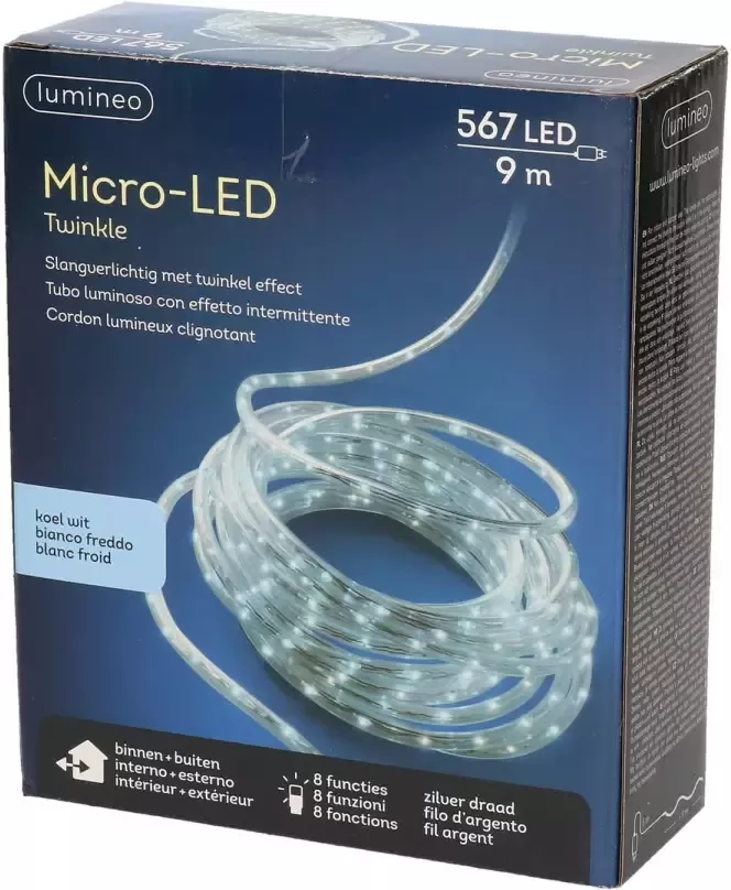 Lumineo Lichtslang slangverlichting helder wit 9 meter met twinkel effect 567 lampjes Lichtslangen