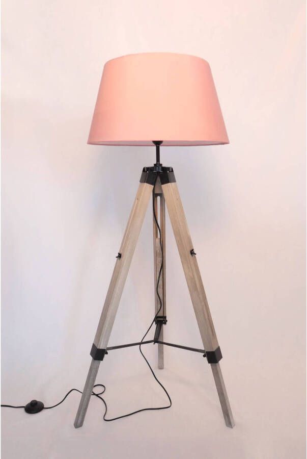 MaxxHome Vloerlamp Lilly Leeslamp Driepoot Hout -145 cm E27 LED 40W Roze - Foto 2
