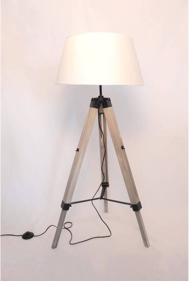 MaxxHome Vloerlamp Lilly Staande lamp Leeslamp Driepoot Hout -145 cm E27 LED 40W Wit - Foto 1