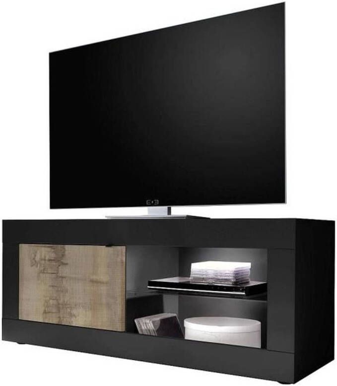 Merkloos BASICO TV-meubel met 1 deur in vintagestijl Pero eiken en matzwart decor L140 x H56 x D43 cm