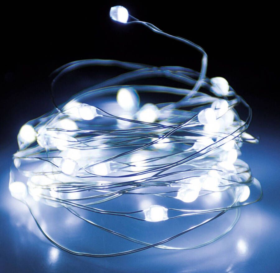 Merkloos Christmas Decoration lichtdraad zilverdraad- 132 leds wit 200 cmA Lichtsnoeren - Foto 1