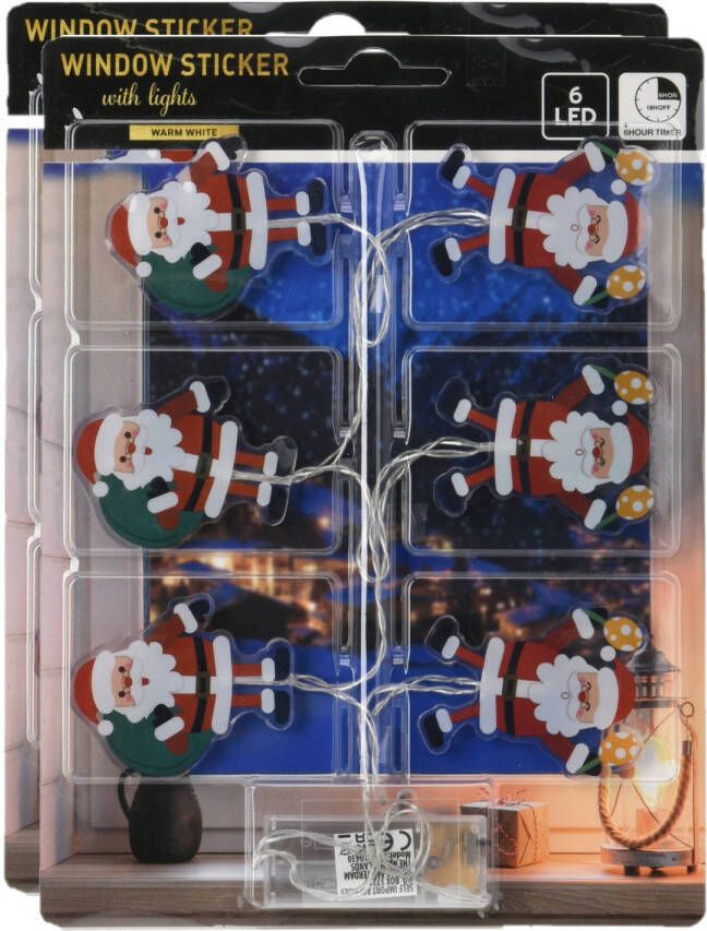 Merkloos Christmas Decoration raamversiering stickers kerstmannen -2x -met licht Lichtsnoeren - Foto 1
