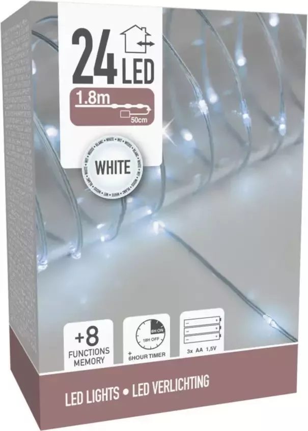 Merkloos Draadverlichting lichtsnoer met 24 lampjes helder wit op batterij 180 cm Lichtsnoeren - Foto 1