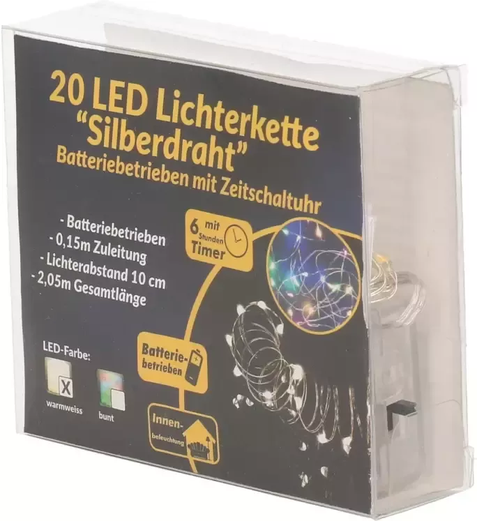 Merkloos Kerstverlichting zilverdraad met multi gekleurde lichtjes 2 meter op batterijen met timer Lichtsnoeren - Foto 1