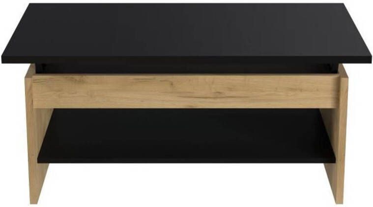 Merkloos HAPPY Hefbare salontafel Decor in eiken en zwart L 100 x D 50 x H 44 cm - Foto 1