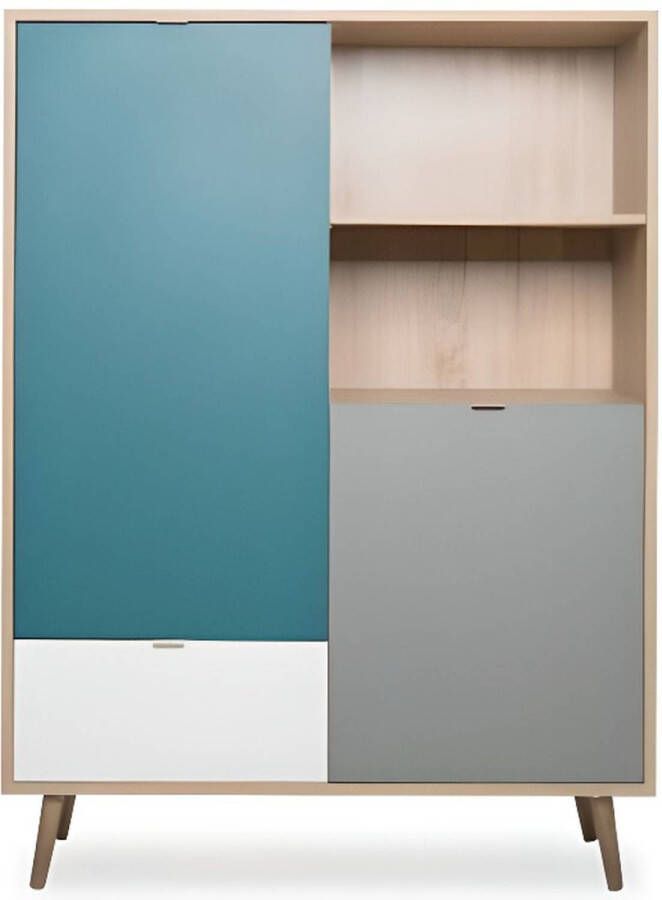 Merkloos Hoog dressoir Sonoma eiken wit grijs en blauw Scandinavische stijl CUBA L 103 x D 40 x H 139 cm - Foto 1