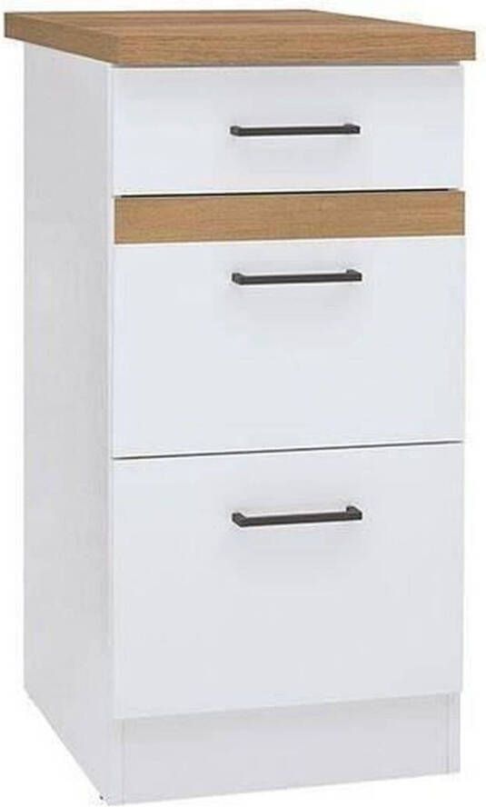 Merkloos Junona keukenkast laag met werkblad 40x 47 x 85.2 cm 3 laden glanzend wit