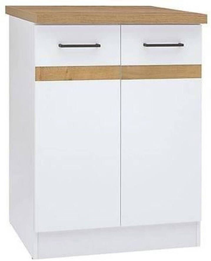 Merkloos Junona keukenkast laag met werkblad 60 x 47 x 85.2 cm 2 deuren glanzend wit