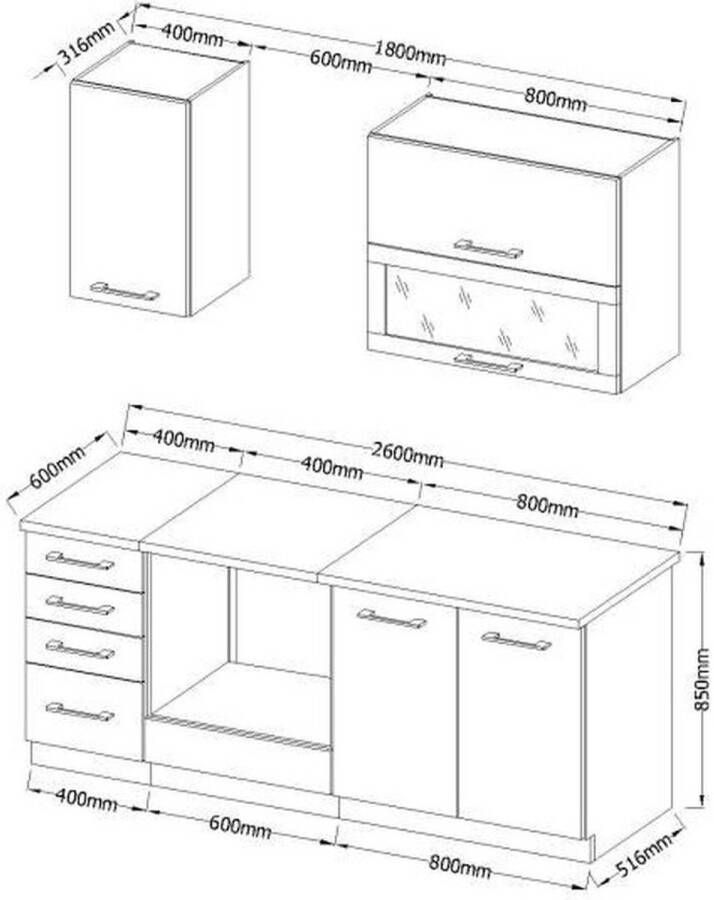 Merkloos Lassen complete keuken 180 cm lang met ovenkast en werkbladen grijs