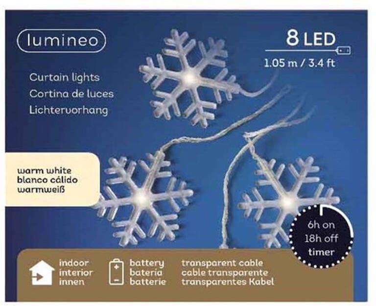 Merkloos Kerstverlichting sneeuwvlok lichtsnoer warm wit op batterij 105 cm Lichtsnoeren - Foto 1