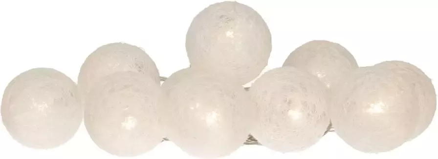 Merkloos Lichtslinger lichtsnoer met 10 decoratieve witte balletjes 150 cm op batterijen Lichtsnoeren