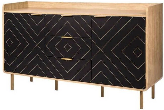Merkloos LINE buffetkast 2 deuren en 3 lades imitatiehout en bedrukt papier 140 x 40 x 80 cm