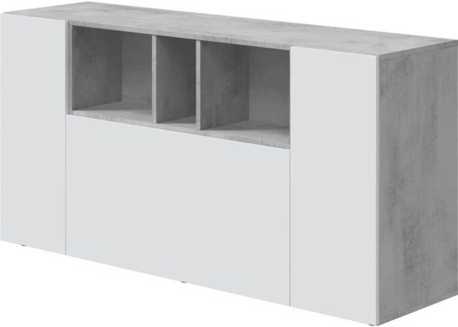 Merkloos LOIRA Dressoir Melamine Artik wit en cement 3 deuren + 3 opbergnissen B 150 x D 41 x H 76 cm