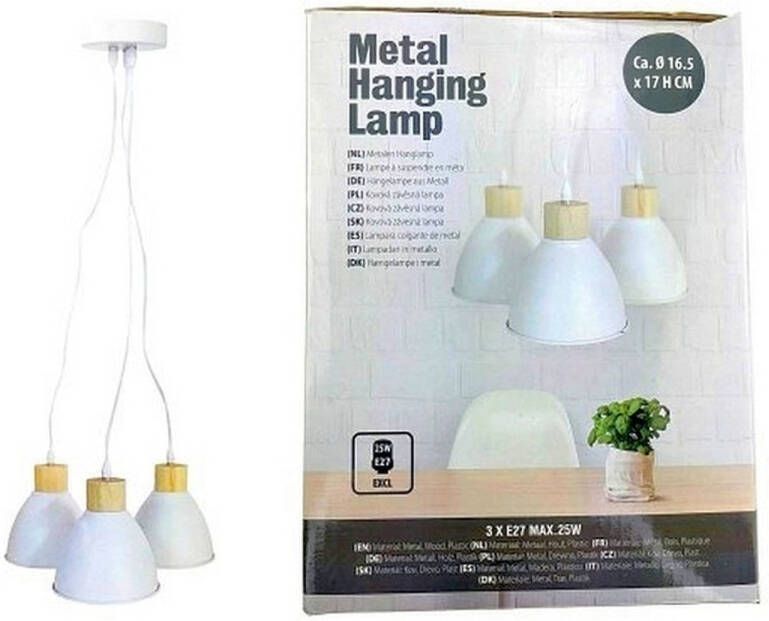 Merkloos Metalen Hanglamp met Drie Lampenkappen Wit - Foto 1