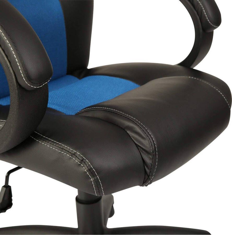 Merkloos Racing bureaustoel Zwart lichtblauw gevoerde armleuningen kantelmechanisme gasveer SGS getest