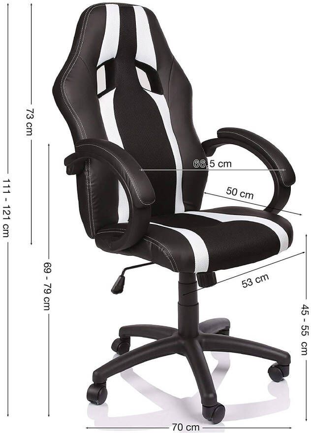 Merkloos Racing bureaustoel Zwart Wit gestreept draaistoel gevoerde armleuningen kantelmechanisme Lift SGS gecontroleerd