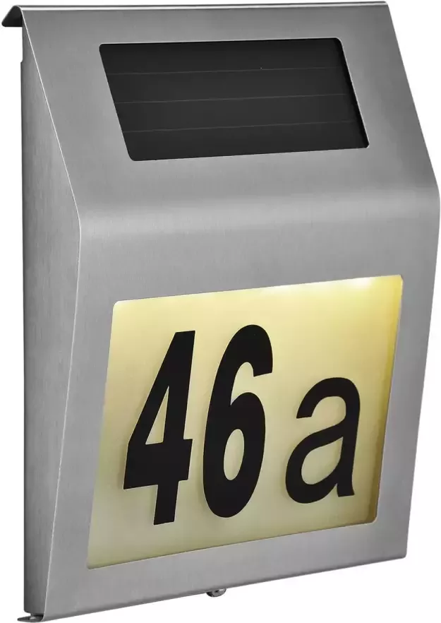 Merkloos RVS solar huisnummer plaat met LED licht Huisnummers