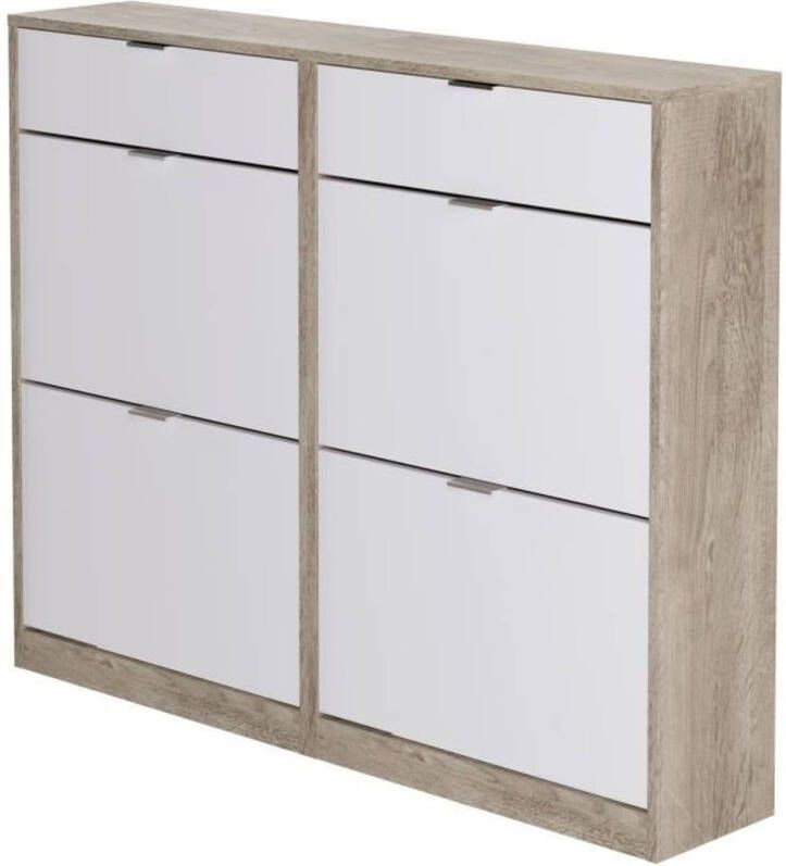 Merkloos Schoenenkast 4 Deurs 2 Laden Eiken en Wit 124x25x99 Cm Leona