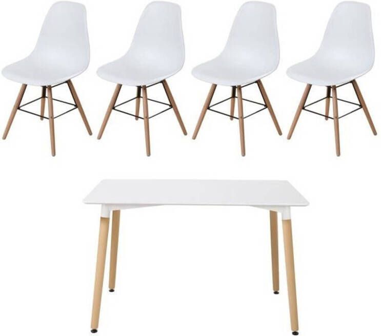 Merkloos Set Eettafel 120x80 cm + 4 stoelen Wit Gelakt OTTO