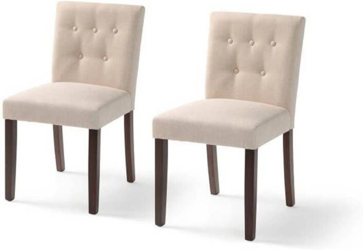 Merkloos Set van 2 stoelen in beige stof en bruin hout L 47 x D 58 x H 84 cm HANSON