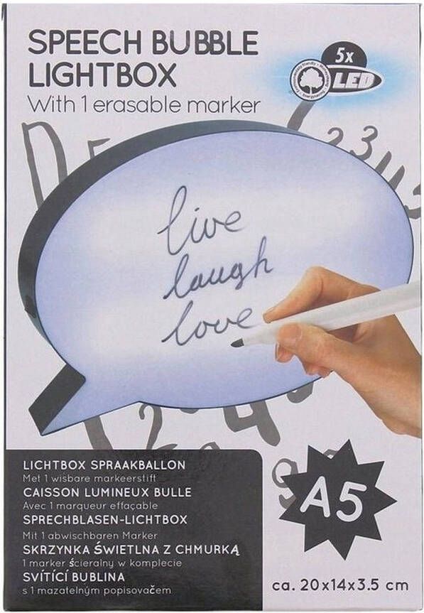 Merkloos Speech Bubble LED Lightbox Lichtbox LED Spraak Ballon Met 1x markeerstift 5x LED A5 Formaat