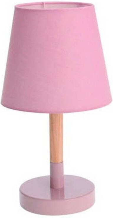 Merkloos Tafellamp roze hout met metalen voet 23 cm Tafellampen