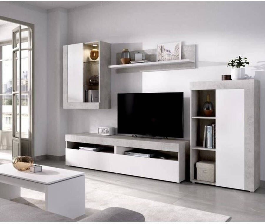 Merkloos TOKIO TV-meubelset Klassiek Spaanplaat Wit en beton L 265 x D 42 x H 180 cm