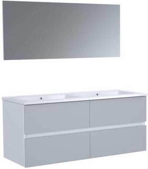 Merkloos TOTEM Badkamer 120 cm grijs 4 laden slow-motion sluitingen dubbele keramische wastafel + spiegel