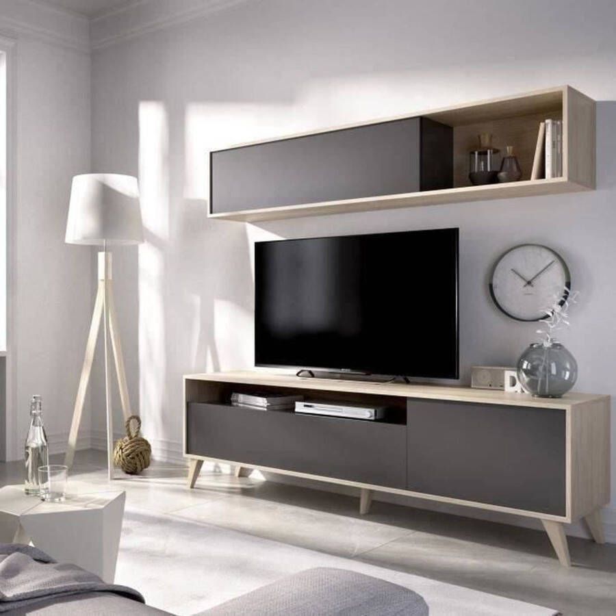 Merkloos TV-meubel met wandplank Eiken en grafiet decor L 180 x D 41 x H 51 cm BONN - Foto 1
