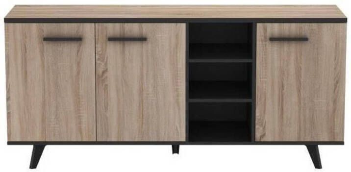 Merkloos WAYNE buffet salontafel TV-kastset Melamine Scandinavische stijl Geborsteld eiken en zwart- L50 X B 30X H 170