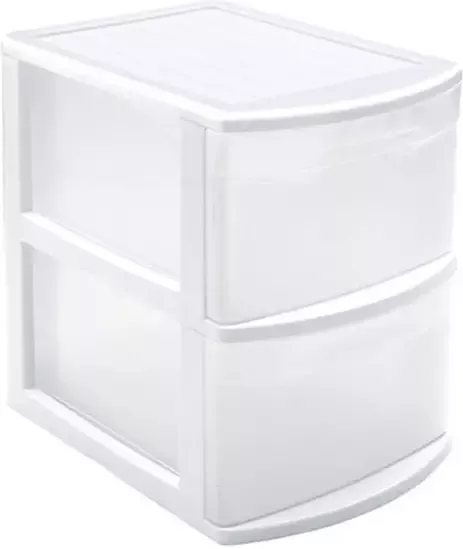 Forte Plastics Witte transparante ladeblok bureau organizers met 2 lades 39 x 29 x 40 cm Ladeblok