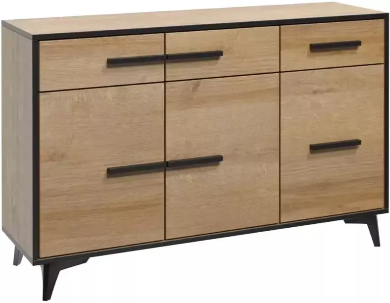 MEUBELLA Dressoir Frey Licht eiken Zwart 135 cm