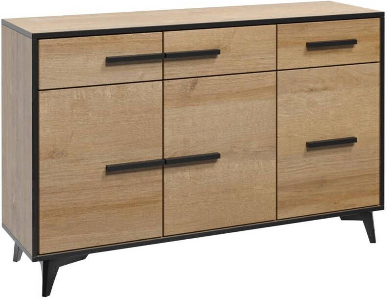 Meubella Dressoir Frey Licht eiken Zwart 135 cm - Foto 1