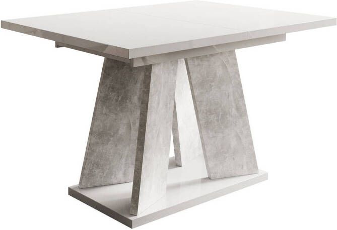 Meubella Eetkamertafel Matrix Wit hoogglans Betonlook 160 cm Uitschuifbaar - Foto 2