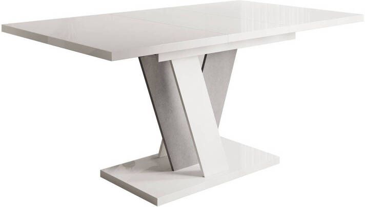 Meubella Eetkamertafel Velluto Wit hoogglans Betonlook 160 cm Uitschuifbaar