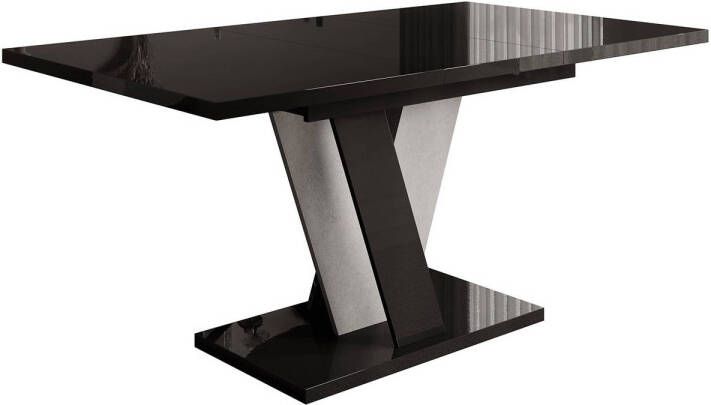 Meubella Eetkamertafel Velluto Zwart hoogglans Betonlook 160 cm Uitschuifbaar - Foto 1
